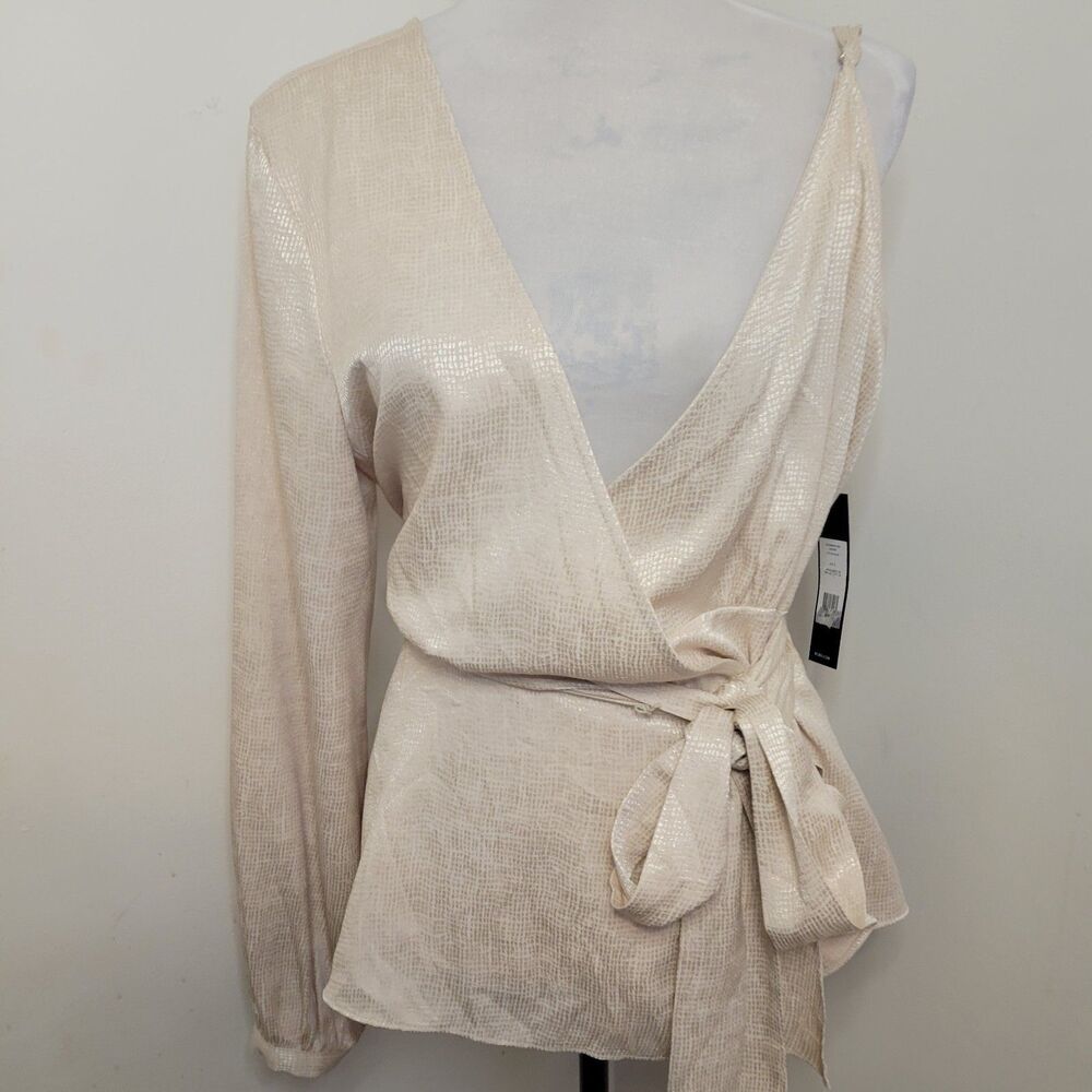 BCBG Max Azria Women’s One-Shoulder Wrap Blouse Beige Size Large NWT - Picture 5 of 10